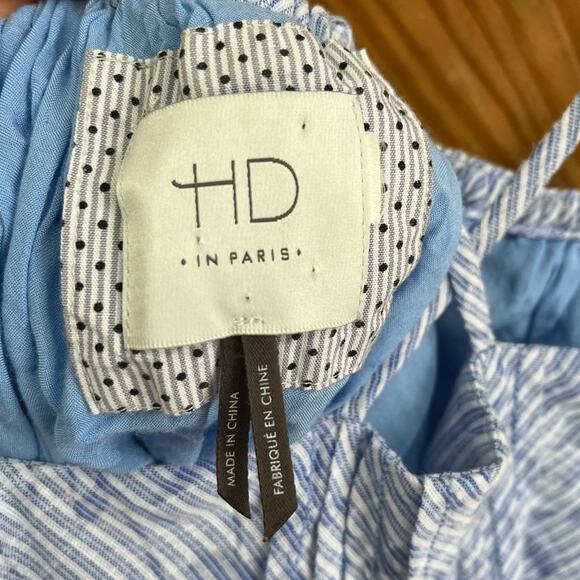 Anthropologie HD Paris Dayflower Mini Dress Off Shoulder Blue White - Picture 11 of 12